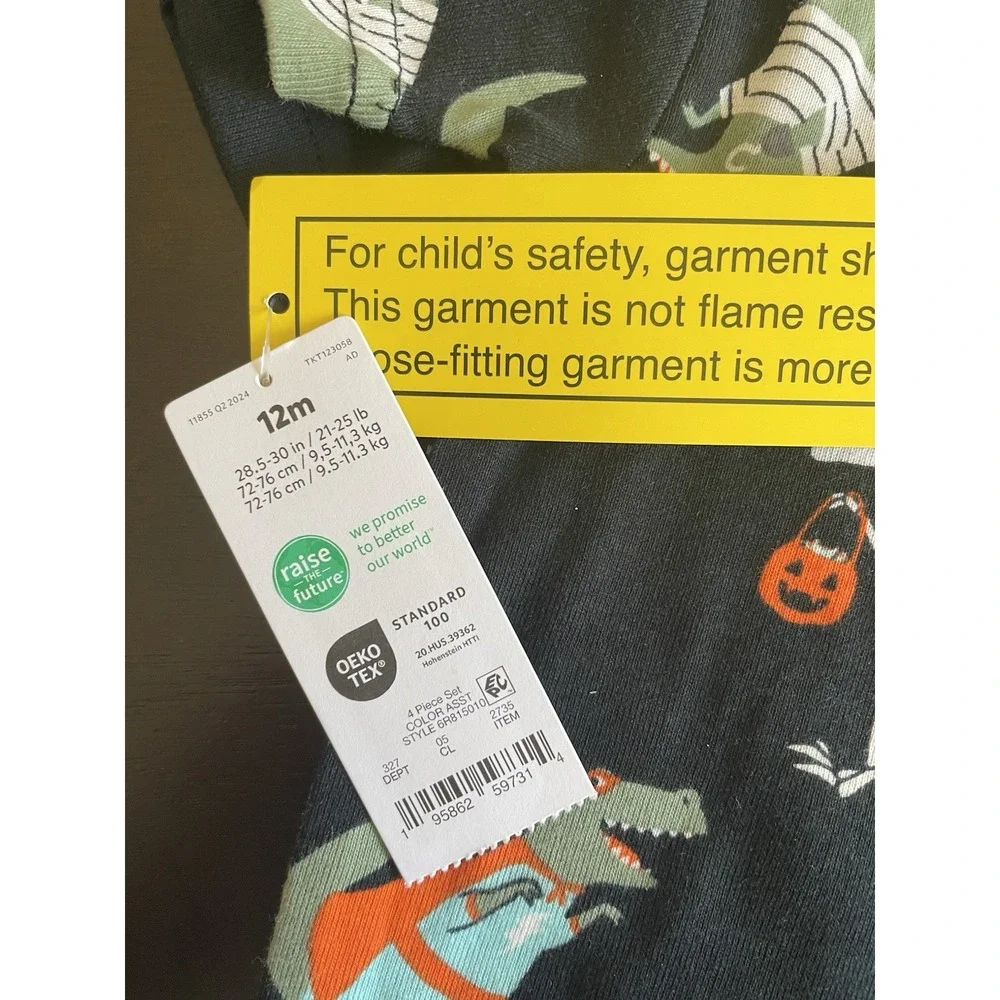 Carter's Baby Size 12 m Halloween T-Rex 4-Piece Pajama Set New with Tags